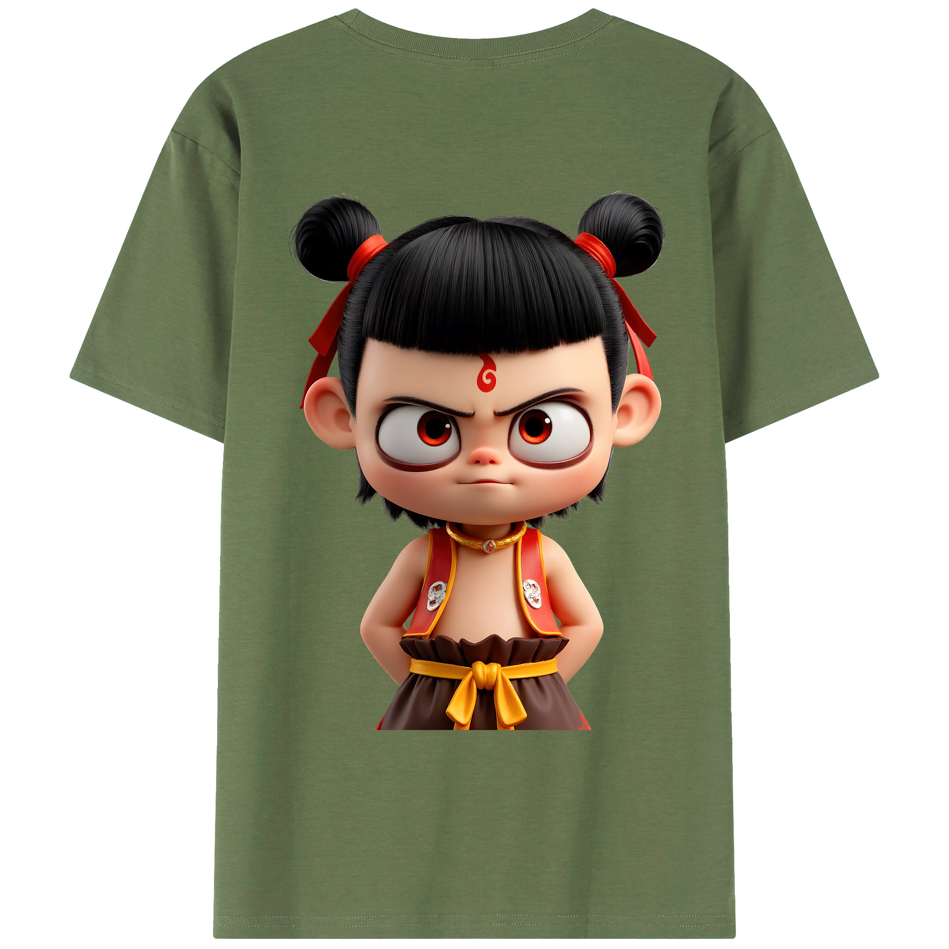 （画像用） Ne Zha 2 ナタ 魔童の大暴れ 綿100％ メンズ半袖Tシャツ（バックプリント） 通気性